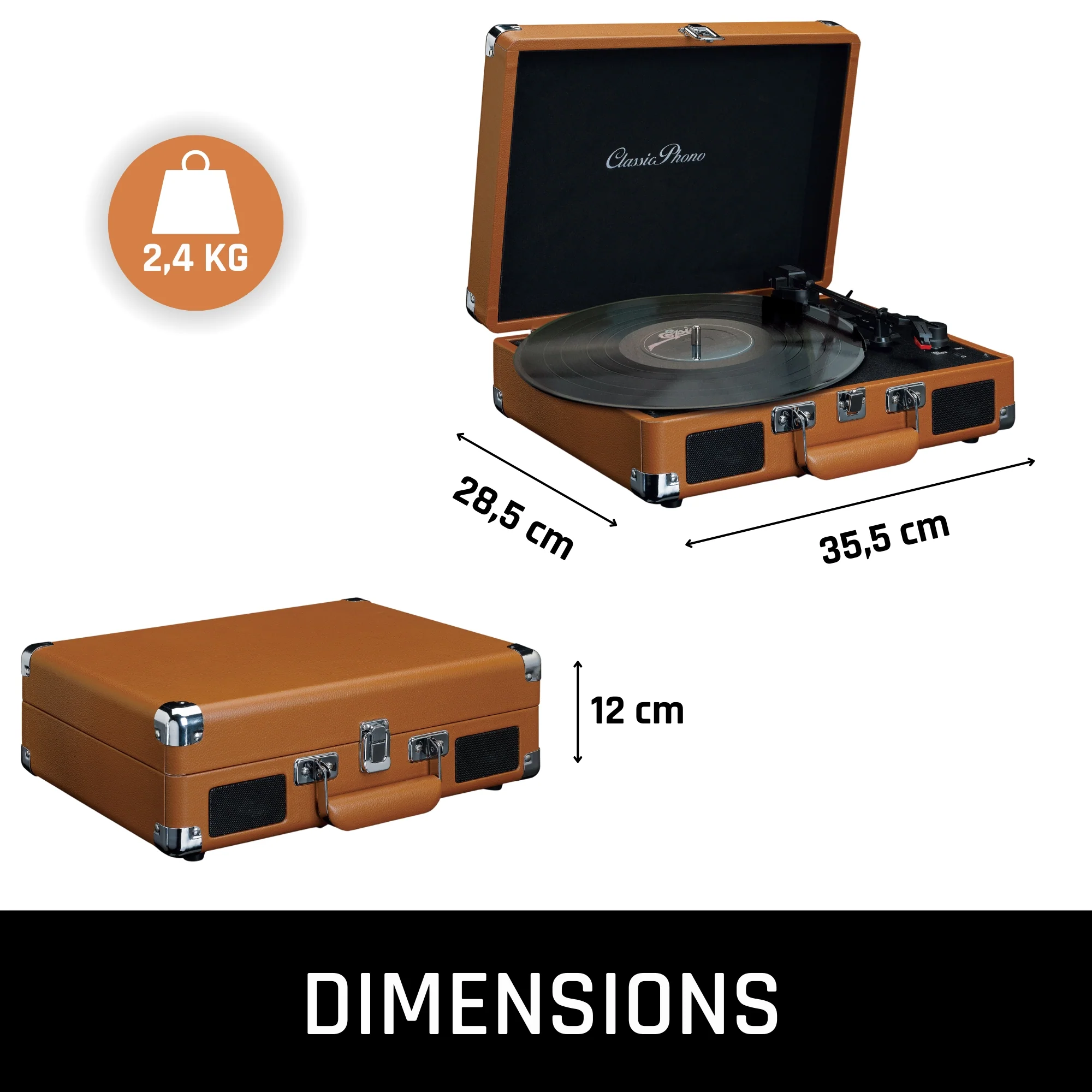 CLASSIC PHONO TT-10BN - Koffer Platenspeler met 2 ingebouwde speakers - Bruin - Image 10