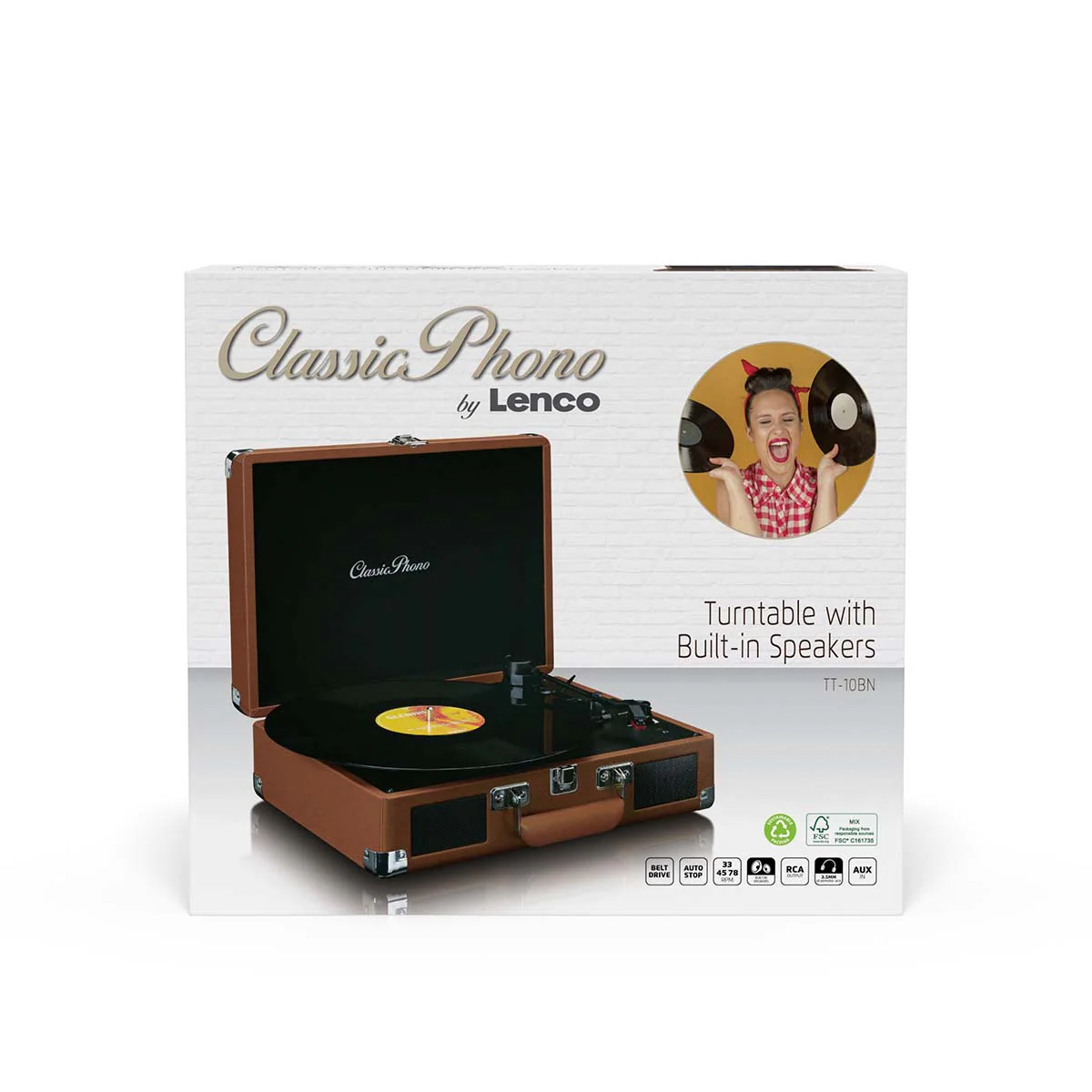 CLASSIC PHONO TT-10BN - Koffer Platenspeler met 2 ingebouwde speakers - Bruin - Image 12