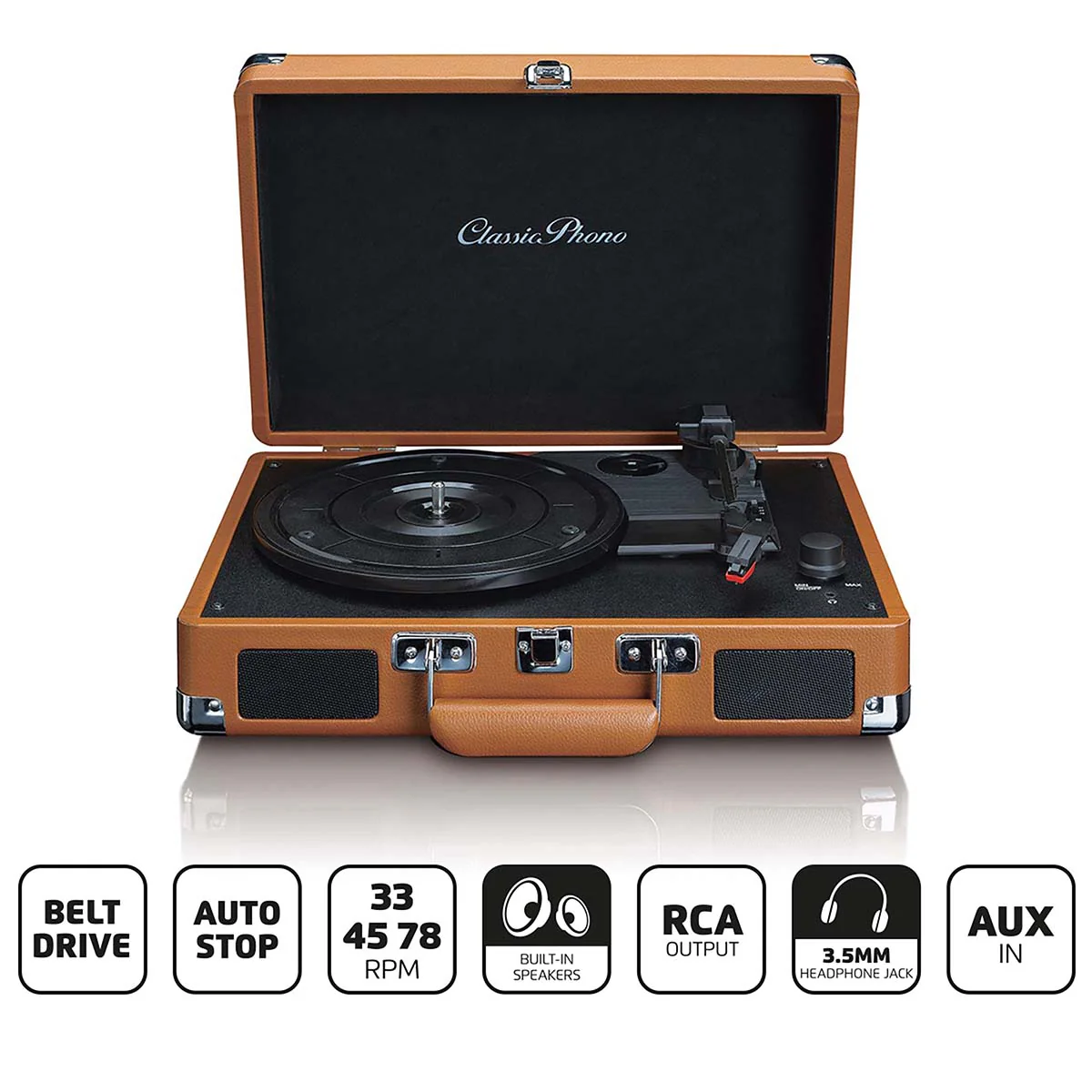CLASSIC PHONO TT-10BN - Koffer Platenspeler met 2 ingebouwde speakers - Bruin - Image 8