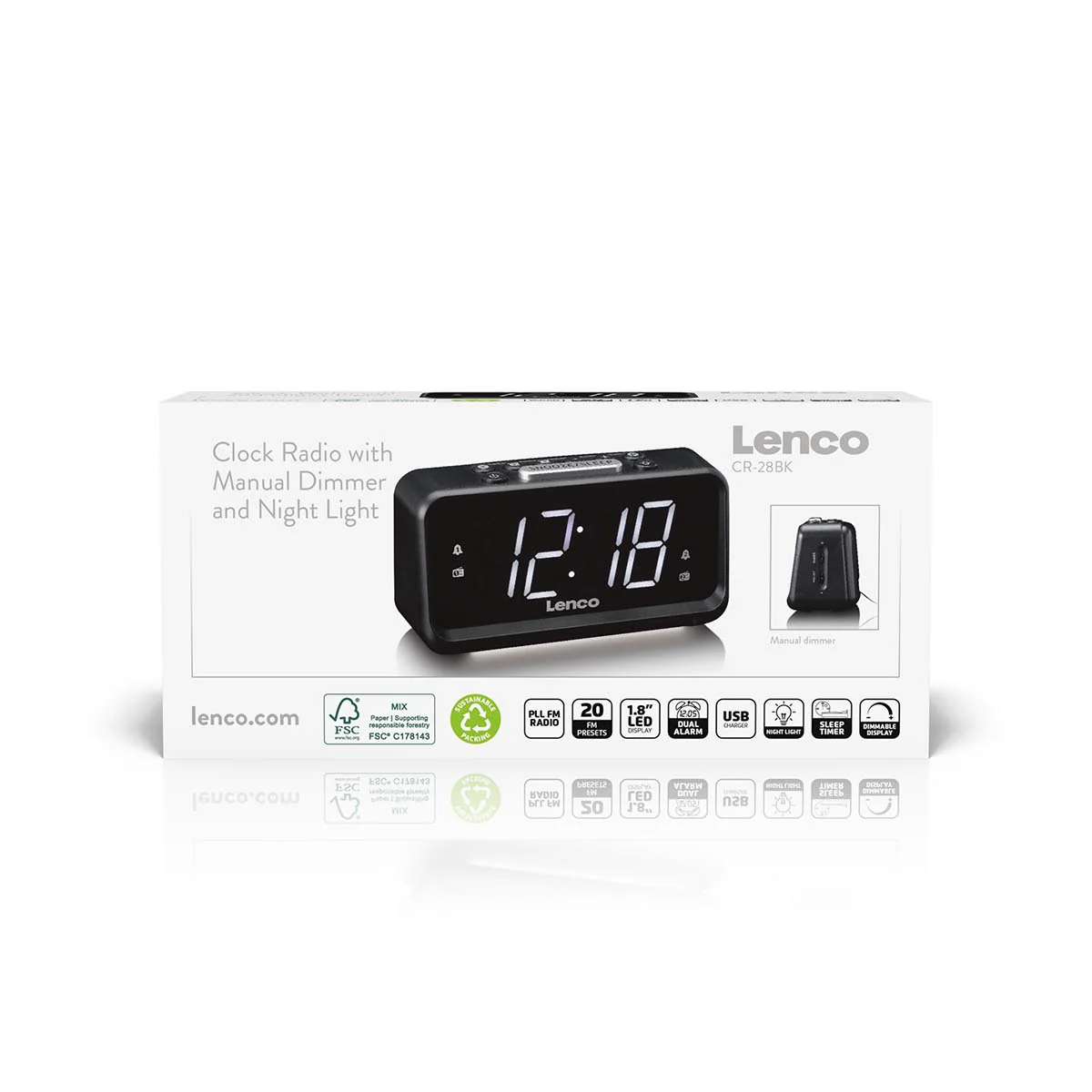 Lenco CR-28BK - Wekkerradio met handmatige dimmer, nachtverlichting en helder LED-display - Zwart - Image 9