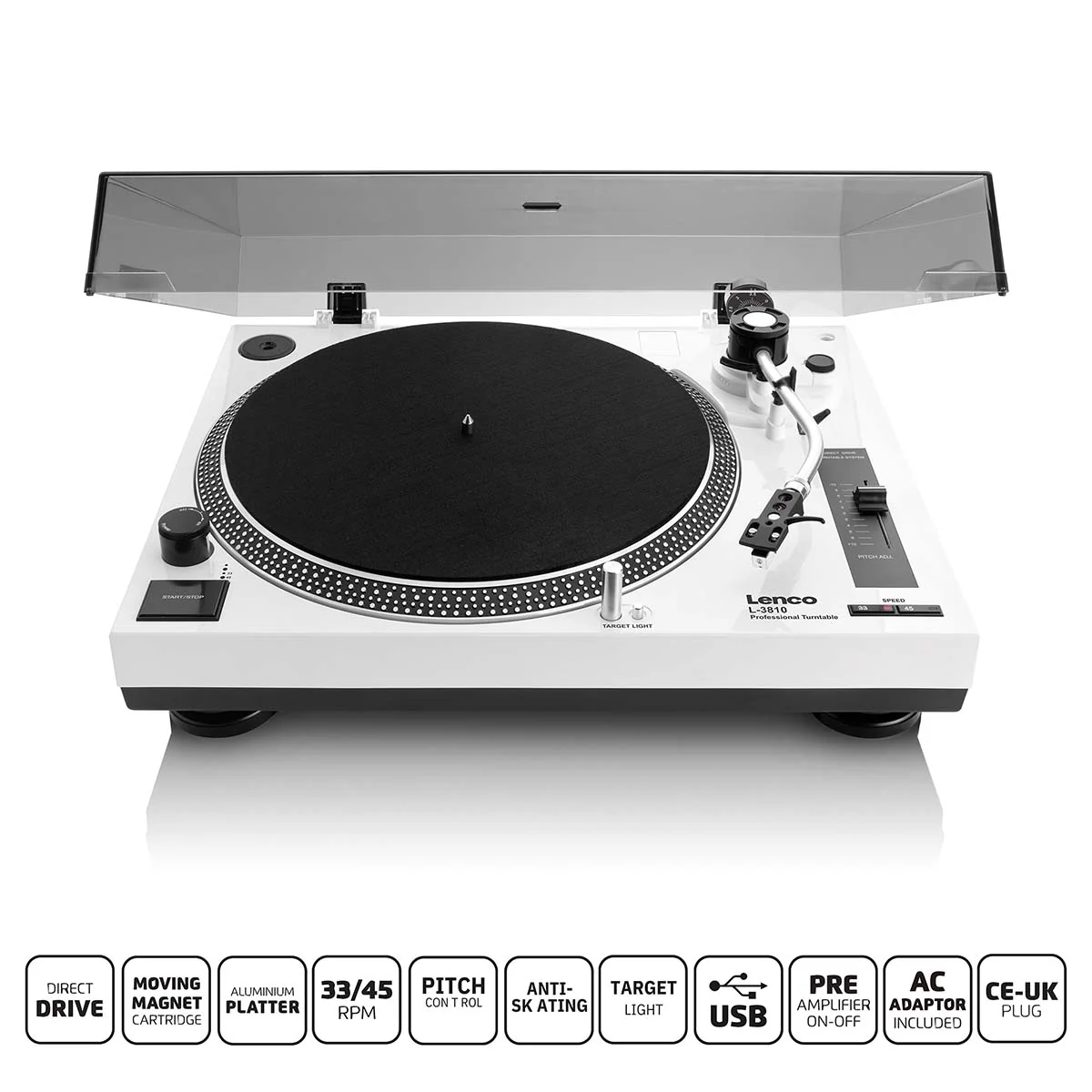 LENCO L-3810WH - Direct aangedreven Platenspeler met USB/PC encoding - Wit - Image 11